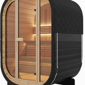 AURGOD Outdoor Sauna 2 Person, Canadian Red Cedar Sauna, 220V 6KW Harvia Heater, Triple Waterproof System, Large Glass Windows