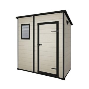 Keter Manor Outdoor Pent Single Door Garden Storage Shed 6 x 4ft Beige Brown Wood Effect Fade Free All Weather Resistant Safe