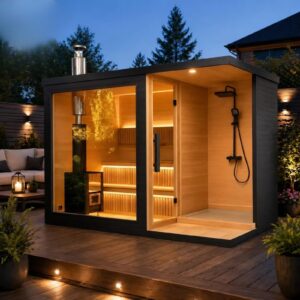 Luxury Outdoor Sauna 2-4 Person Cedar Wood Traditional Sauna Room with Electric Heater Dry Steam Sauna with WiFi Control LED Lights