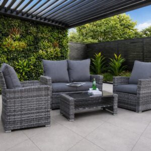 4 Seater Rattan Garden Furniture Set - Outdoor, Patio furniture, Conservatory Sofa sets - RAIN COVER INCLUDED (Dark Grey)
