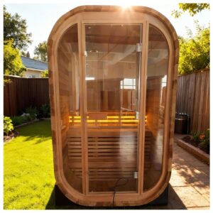 amocane Outdoor Steam Sauna for 2 Person, Canadian Red Cedar Barrel Saunas Room with 4.5KW Harvia Sauna Stove