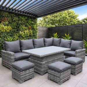 9 Seater Rattan Garden Furniture Set with Rising Table - Left or Right Hand Outdoor Furniture Rattan Corner Sofa Garden Patio Sets
