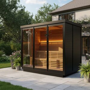 AURGOD Customize Outdoor Sauna 2-8 Person,Canadian Red Cedar Steam Saunas, Wood Burning Stove or Electric Harvia Heater, 220V, with Rock